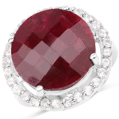 13.10 Carat Dyed Ruby and White Topaz Sterling Silver Ring