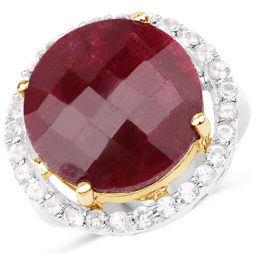 13.10 Carat Dyed Ruby & White Topaz Sterling Silver Ring