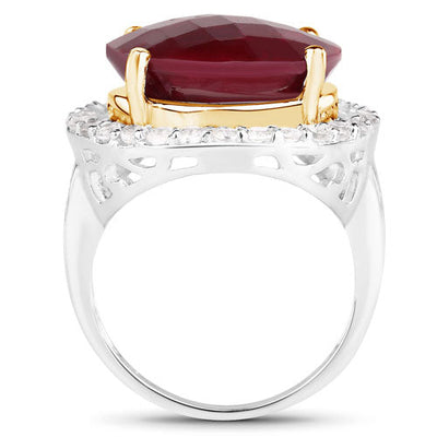 Bague en argent sterling avec rubis teinté de 13,10 carats et topaze blanche