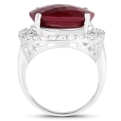 13.10 Carat Dyed Ruby and White Topaz Sterling Silver Ring