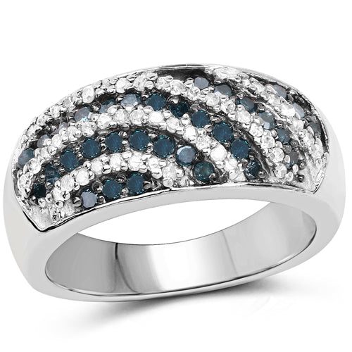 0.62 Carat Blue and White Diamond Sterling Silver Engagement Ring