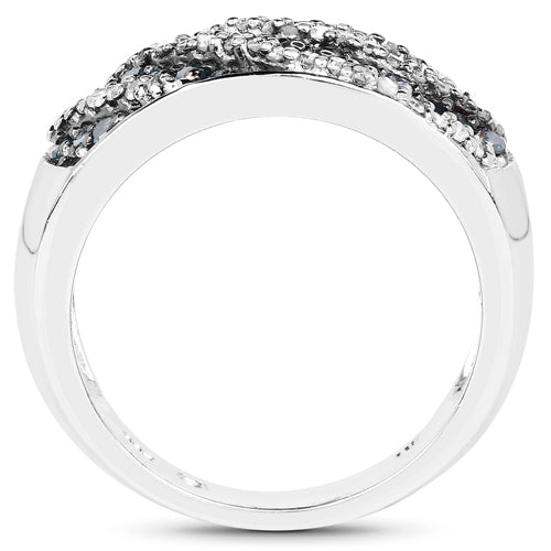 0.62 Carat Blue and White Diamond Sterling Silver Engagement Ring