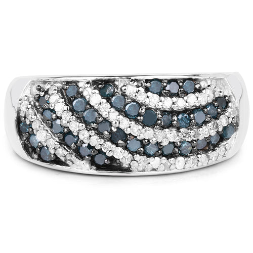 0.62 Carat Blue and White Diamond Sterling Silver Engagement Ring