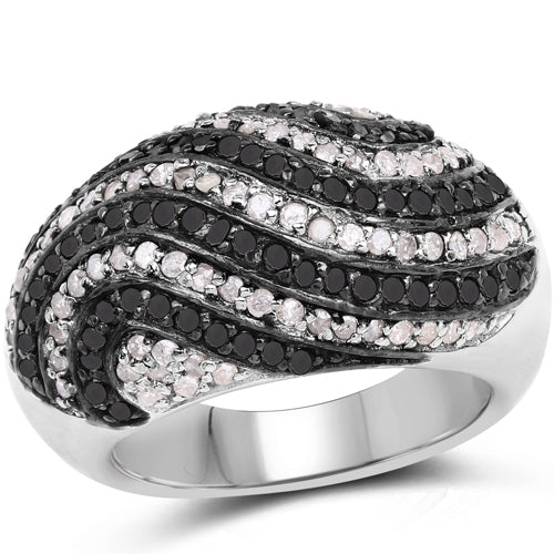 Bague de fiançailles en argent sterling avec diamants noirs et blancs de 1,26 carat