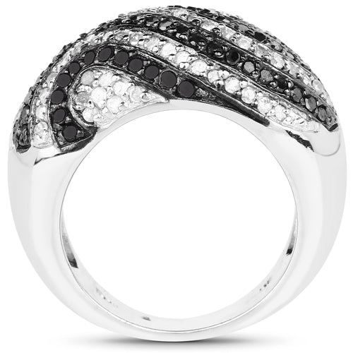 Bague de fiançailles en argent sterling avec diamants noirs et blancs de 1,26 carat