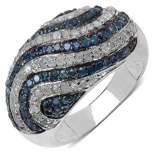 1.34 Carat Genuine Blue & White Diamond Sterling Silver Ring