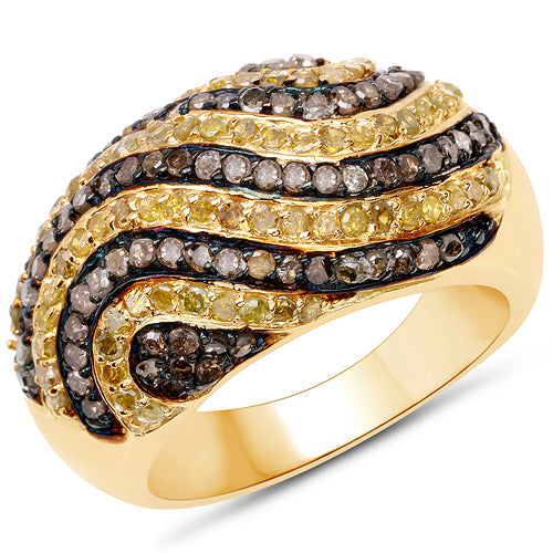 Bague en or jaune plaqué 14K avec diamants champagne et jaunes