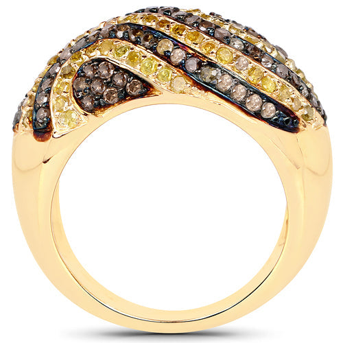 Bague en or jaune plaqué 14K avec diamants champagne et jaunes