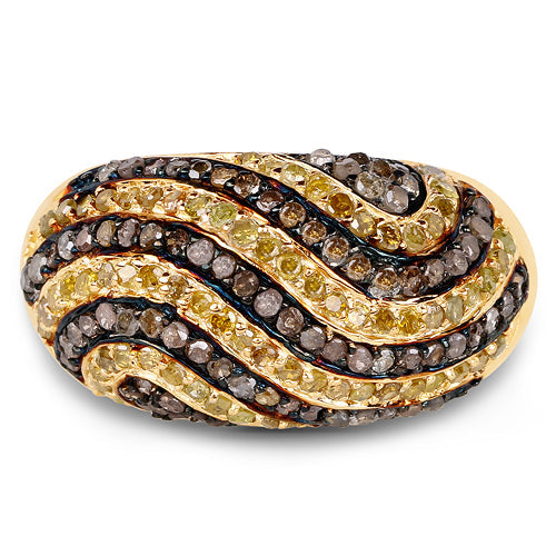Bague en or jaune plaqué 14K avec diamants champagne et jaunes