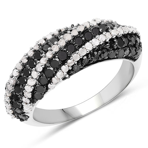 Bague en diamant noir et blanc de 1,25 carat en argent sterling