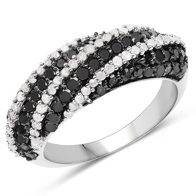 1.25 Carat Genuine Black Diamond & White Diamond Ring in Sterling Silver