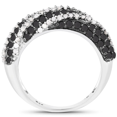 Bague en diamant noir et blanc de 1,25 carat en argent sterling