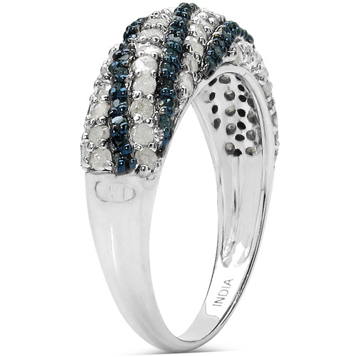 1.25 Carat Blue and White Diamond Sterling Silver Engagement Ring