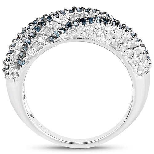 1.25 Carat Blue & White Diamond Sterling Silver Engagement Ring