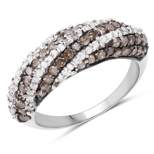 1.25 Carat Champagne & White Diamond Sterling Silver Engagement Ring