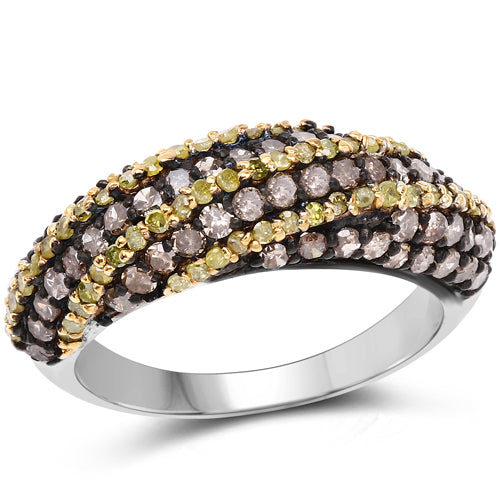 Bague en argent sterling avec diamants champagne et jaunes de 1,25 carat