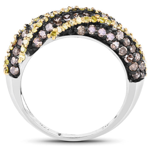 Bague en argent sterling avec diamants champagne et jaunes de 1,25 carat