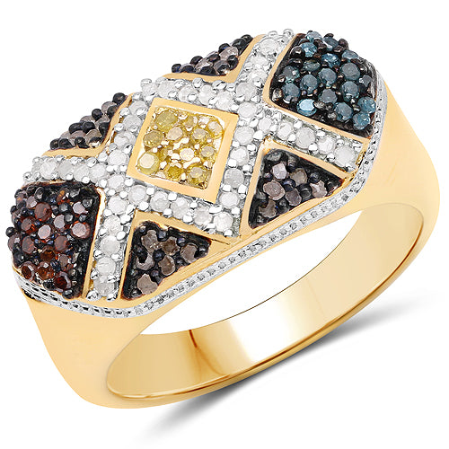 Bague Cluster Multi Diamants Plaquée Or Jaune 14K