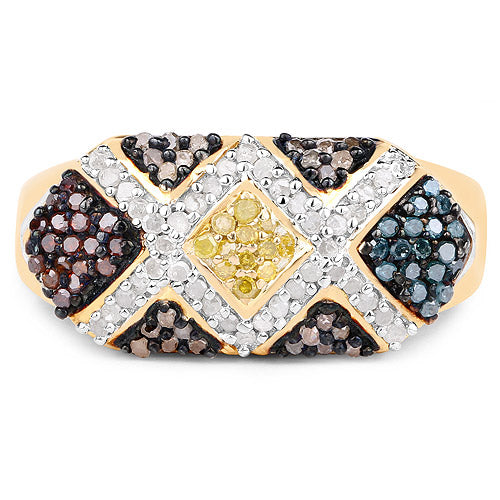 Bague Cluster Multi Diamants Plaquée Or Jaune 14K