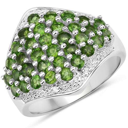 Bague en argent sterling avec chrome diopside et topaze blanche de 2,41 carats