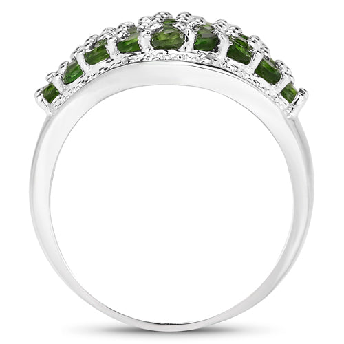 Bague en argent sterling avec chrome diopside et topaze blanche de 2,41 carats