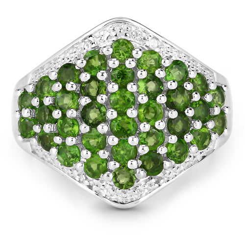 Bague en argent sterling avec chrome diopside et topaze blanche de 2,41 carats