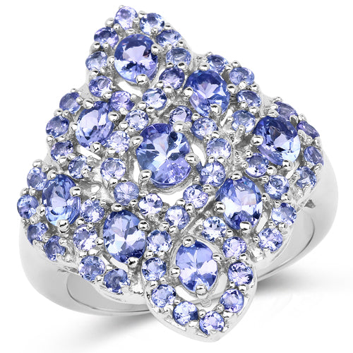 Bague de fiançailles en argent sterling avec tanzanite véritable de 3,31 carats