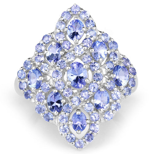 Bague de fiançailles en argent sterling avec tanzanite véritable de 3,31 carats