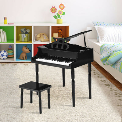 30-Key Wood Toy Kids Grand Piano with Bench & Music Rack - Black