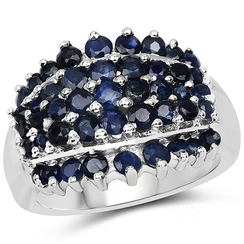 2.70 Carat Blue Sapphire Cluster Ring in Sterling Silver