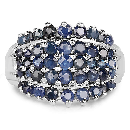 2.70 Carat Blue Sapphire Cluster Ring in Sterling Silver