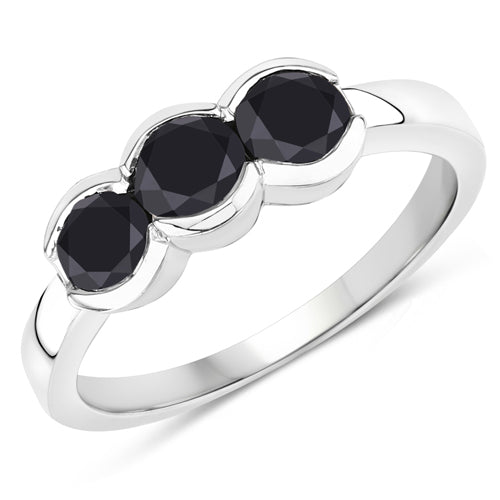 1.22 Carat Genuine Black Diamond Sterling Silver Engagement Ring