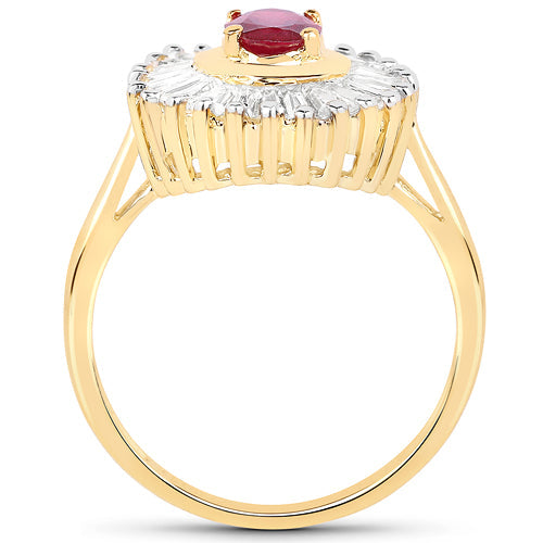 14K Yellow Gold Plated Ruby and White Topaz Cocktail Ring