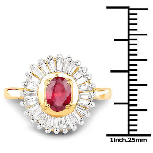 14K Yellow Gold Plated Ruby and White Topaz Cocktail Ring