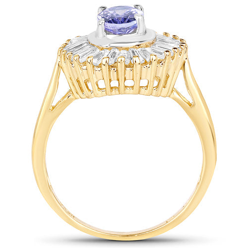 Bague en Tanzanite et Topaze Blanche Plaquée Or Jaune 14K