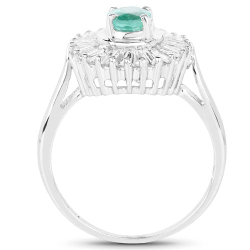 Bague Halo en Émeraude Zambienne de 2,16 Carats et Topaze Blanche