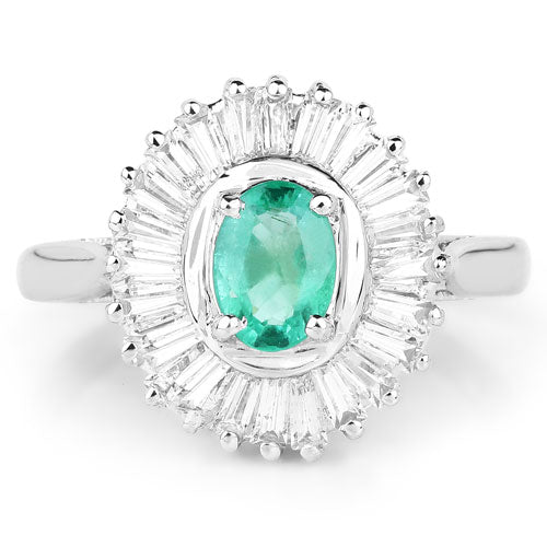 Bague Halo en Émeraude Zambienne de 2,16 Carats et Topaze Blanche