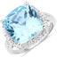 Anillo de Compromiso de Topacio Azul de 7.18 Quilates y Topacio Blanco en Plata Esterlina