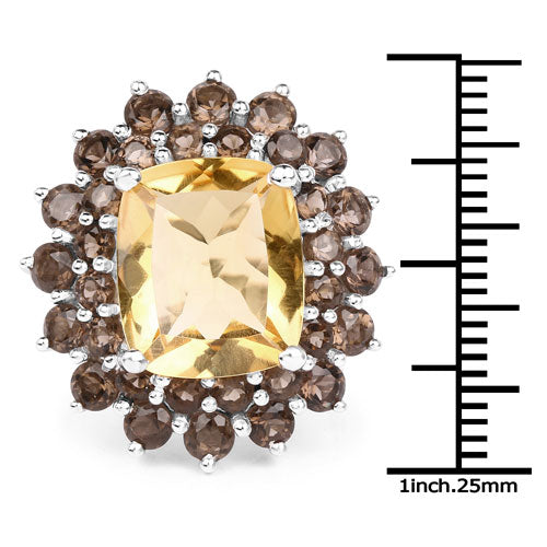 8.95 Carat Citrine & Smoky Quartz Sterling Silver Ring