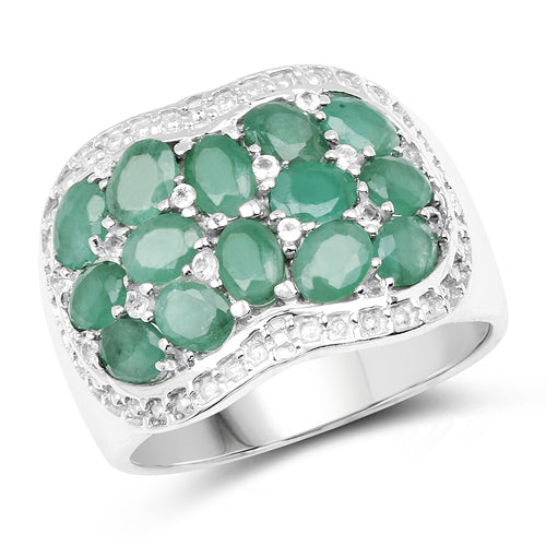 2.20 Carat Genuine Emerald & White Topaz Sterling Silver Ring