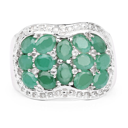 2.20 Carat Genuine Emerald & White Topaz Sterling Silver Ring