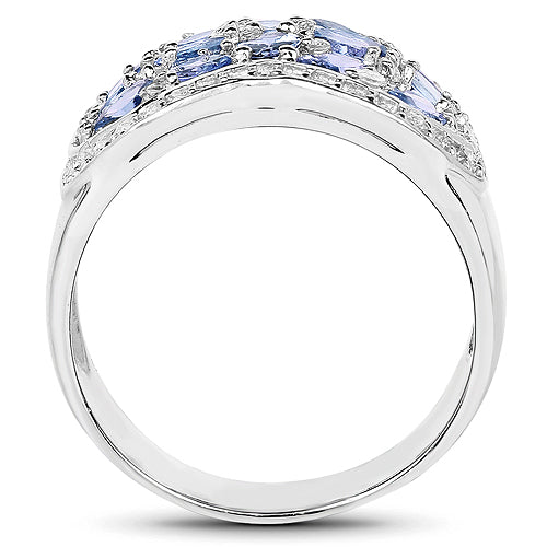 Bague en argent sterling avec tanzanite véritable de 2,62 carats et topaze blanche