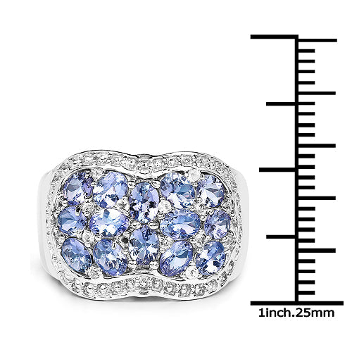 Bague en argent sterling avec tanzanite véritable de 2,62 carats et topaze blanche