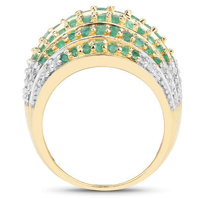 2.16 Carat Genuine Emerald and White Topaz Sterling Silver Ring