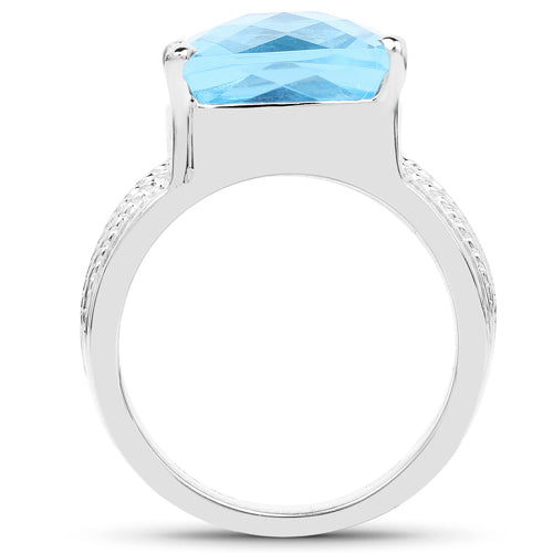 7.50 Carat Genuine Swiss Blue Topaz Sterling Silver Ring