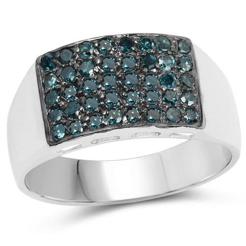 Anillo de Compromiso de Plata Esterlina con Diamante Azul Genuino de 0.48 Quilates