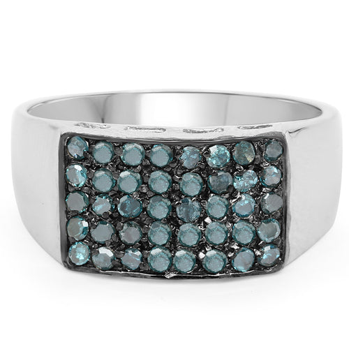 Anillo de Compromiso de Plata Esterlina con Diamante Azul Genuino de 0.48 Quilates