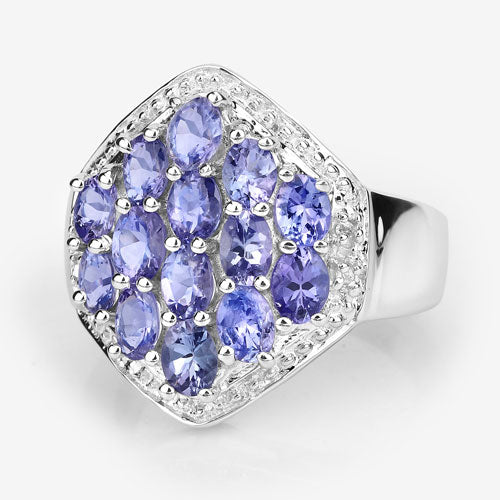 Anillo de Plata Esterlina con Tanzanita y Topacio Blanco de 2.41 Quilates