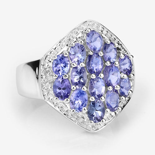 Anillo de Plata Esterlina con Tanzanita y Topacio Blanco de 2.41 Quilates