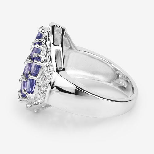 Anillo de Plata Esterlina con Tanzanita y Topacio Blanco de 2.41 Quilates